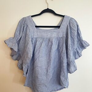 Beachlunchlounge Blue Flutter Sleeve Blouse with Ruffled Details